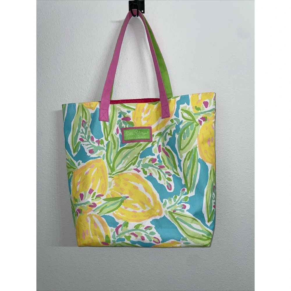 Lilly Pulitzer for Estee Lauder Tote Bag Canvas Yellow Lemons Beach‎ Shopping